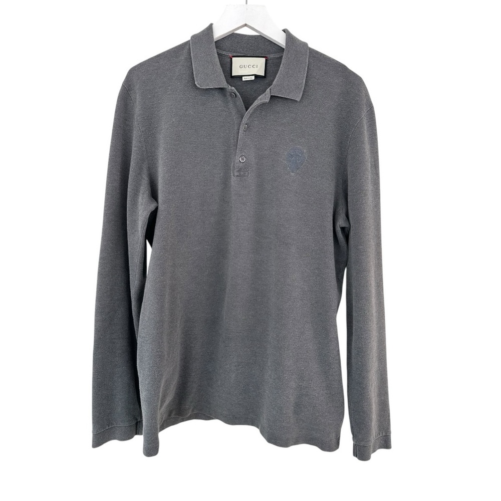 Gucci Men's Long Sleeve Polo in Charcoal Gray